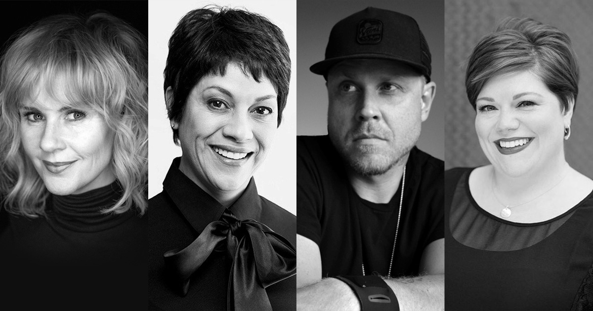 Four black and white headshots in a row, featuring two women and two men, each with distinctive hair styles, wearing different casual to formal attire. - K. Charles & Co. in Schertz, TX