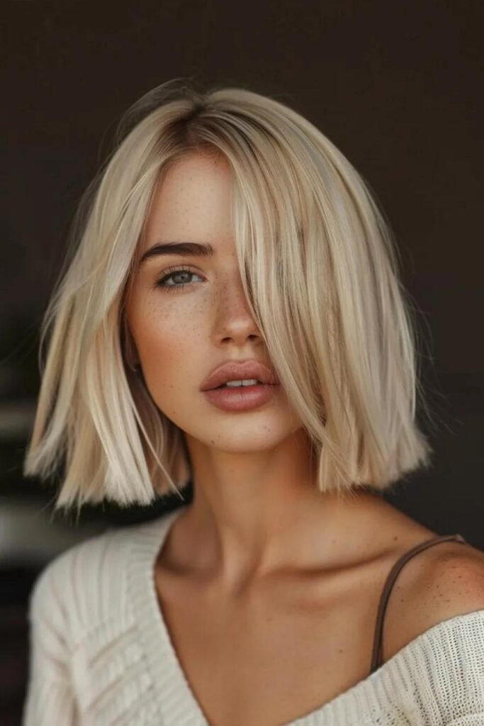 A woman with straight, chin-length blonde hair and freckles wears a cream knit sweater and looks directly at the camera. - K. Charles & Co. in Schertz, TX