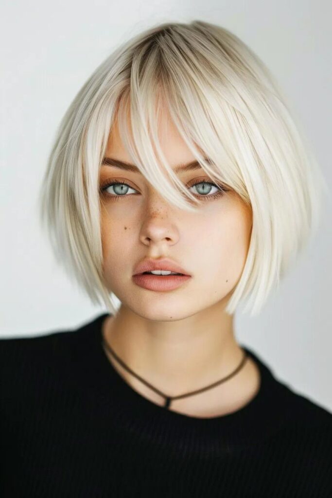A person with short, platinum blonde hair and light eyes wears a black top and a necklace, looking directly at the camera against a plain background. - K. Charles & Co. in Schertz, TX